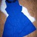 Puošni mėlyna suknelė su odine apykakle