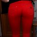 Raudonos spalvos džinsai-kelnės