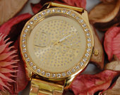 Aukso spalvos Crystal Dior laikrodis