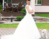 Dramblio kaulo spalvos A formos vestuvinė suknelė