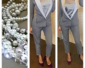 Elegantiškas prabangus pilkas kostiumėlis