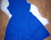 Puošni mėlyna suknelė su odine apykakle
