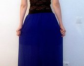 Ilgas mėlynas sijonas su praskiepu