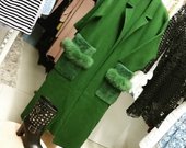 Žalias ilgas šiltas paltas