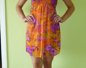oranžinė , gėlėta, vasarinė suknelė 