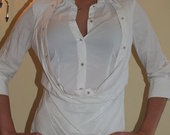 Balti marškiniai su 3/4 rankovėmis