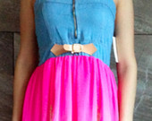Suknėlė su džinso imitacija neoninė rožinė XS-M