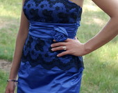 Proginė, mėlyna, atlasinė suknelė