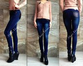 Stilingi džinsai su oda ant kišenių "Colour3"