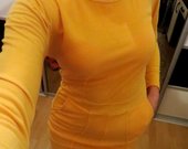 geltona suknele su kniedem