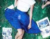 Išskirtinis mėlynas raštuotas pūstas sijonas
