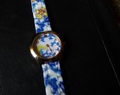 Mėlynas gėlėtas geneva laikrodis
