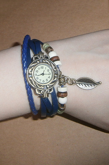 Mėlynas laikrodukas su plunksnele/lapeliu (naujas)