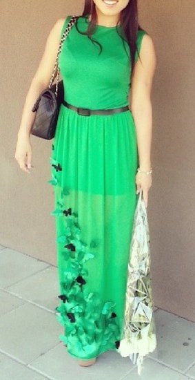 Ilga Žalia suknelė su drugeliais