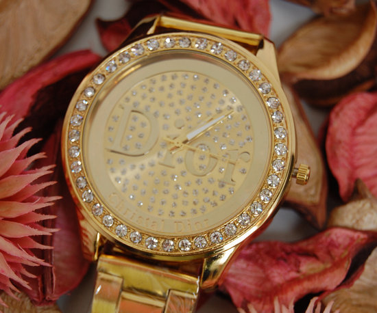 Aukso spalvos Crystal Dior laikrodis