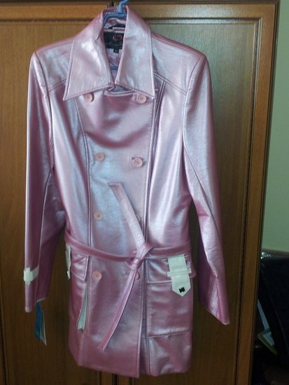 Naujas rudeninis paltukas rozinis su baltu