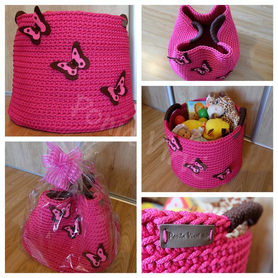 Rožinis žaislų krepšys/ Ponia Virvė