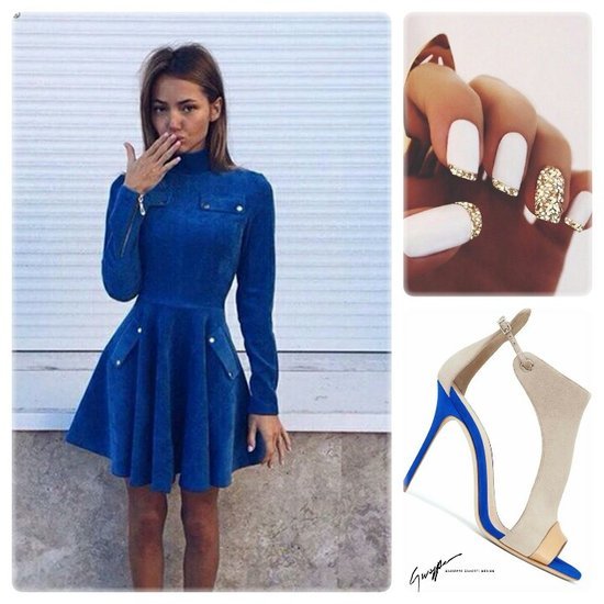 Sodriai mėlyna stilinga suknelė