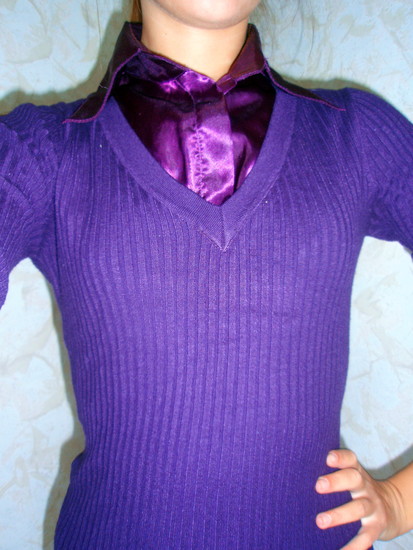 Violetinės spalvos palaidinė, marškinukų tipo. 