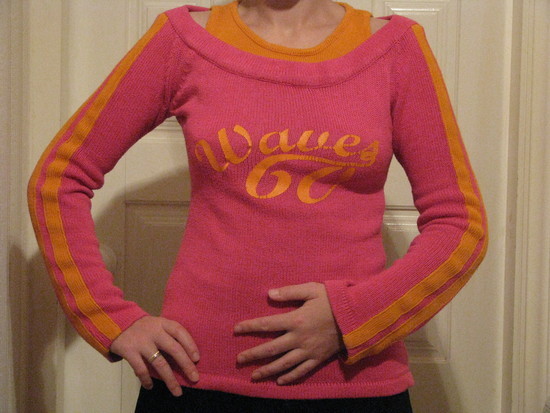 Ryškus oranžinis su rožiniu megztinis