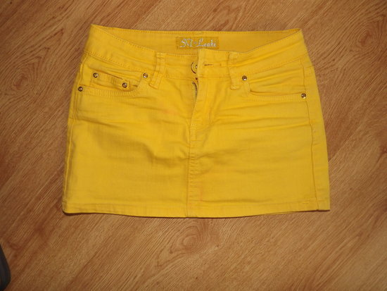 geltonas džinsinis sijonas