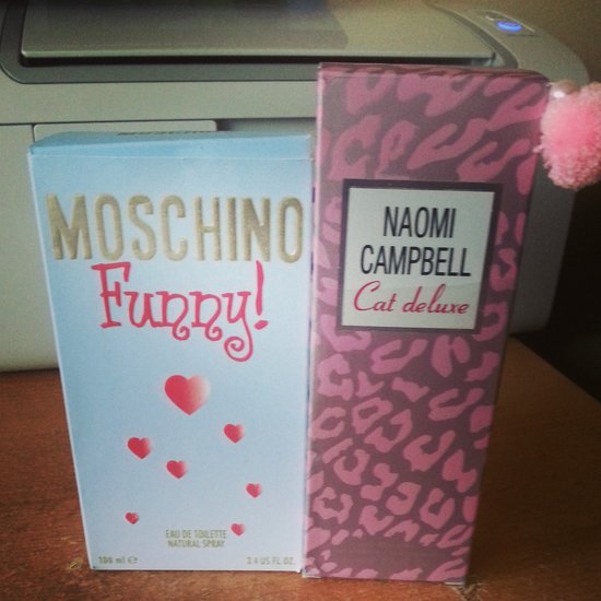 Naomi Campbell (cat deluxe) ir Moschino (funny)