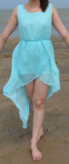 Mėtinė turkio spalvos asimetriška suknelė