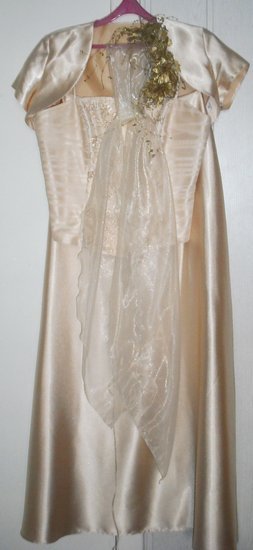Vestuvinė suknelė: smėlio/aukso spalvos, šilkinė