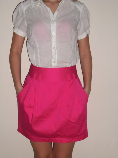 Madingas rožinis sijonas su kišenėmis 