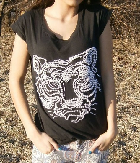 Zara marškinėliai su karoliukais siuvinėtu tigru