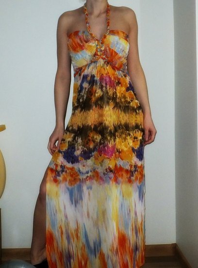 Vasariškų spalvų maxi suknelė