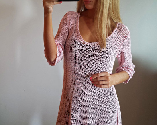 Švelniai alyvinė tunika-megztinis-suknelė
