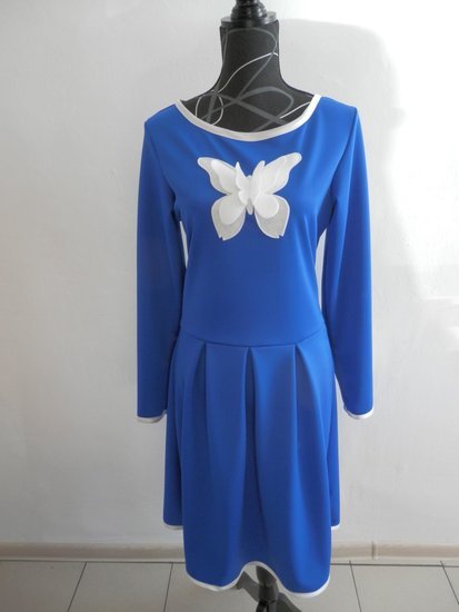 Mėlyna suknelė su baltais apvadais (XL dydis)